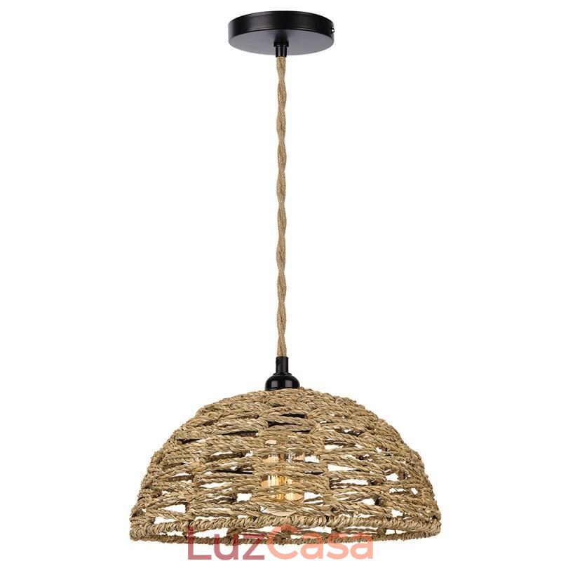 Luz pendente retrô country, abajur de corda de papel trançado à mão, 30 cm