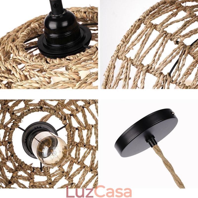 Luz pendente retrô country, abajur de corda de papel trançado à mão, 30 cm