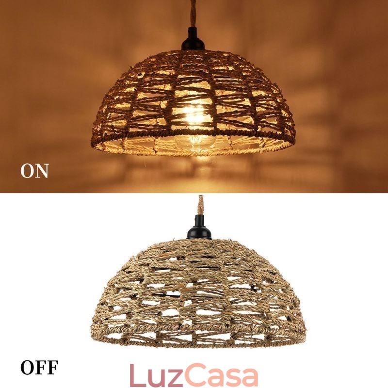 Luz pendente retrô country, abajur de corda de papel trançado à mão, 30 cm