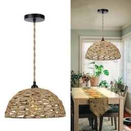 Luz pendente retrô country, abajur de corda de papel trançado à mão, 30 cm