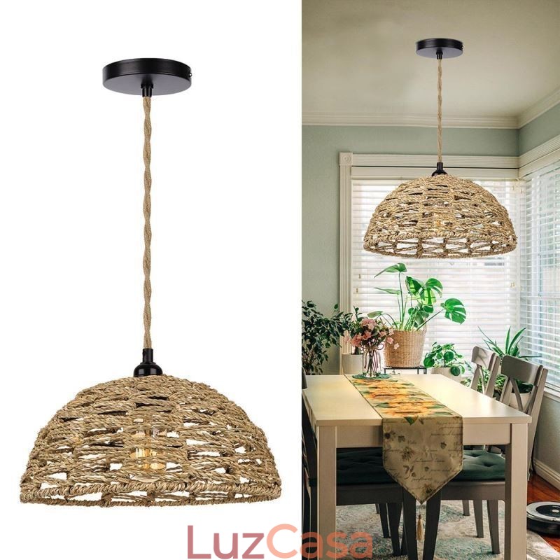 Luz pendente retrô country, abajur de corda de papel trançado à mão, 30 cm