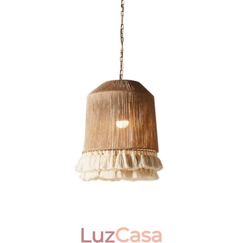 Luminária pendente rústica estilo boêmio com borla de corda de cânhamo