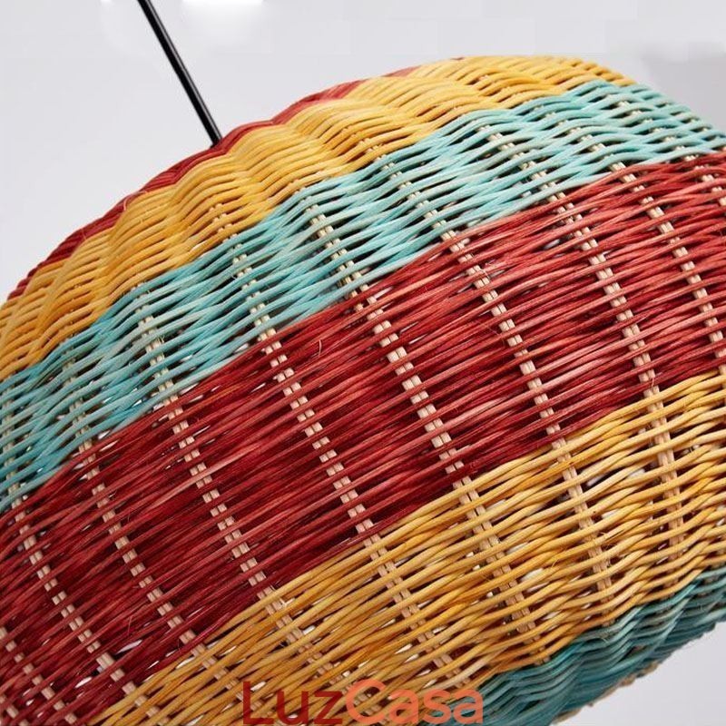 Luminária pendente de bambu e rattan, colorida, listrada, com intervalo, feita à mão, abajur de teto