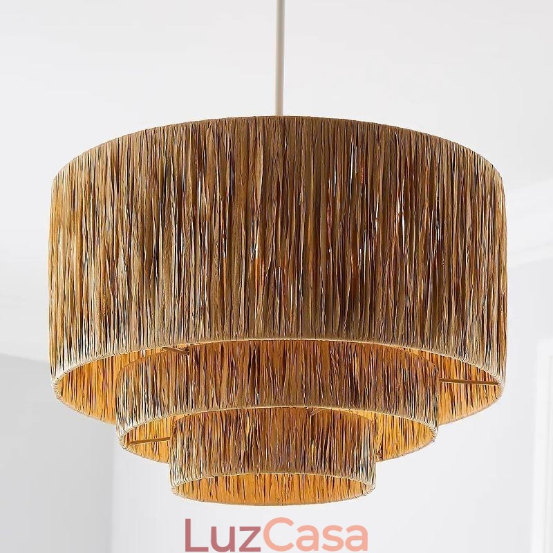 Luz pendente retrô country, abajur de corda de papel multicamadas, abajur de teto