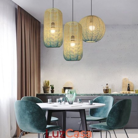 Luminária pendente de corda de papel Country Retro Gradiente Azul Luminária de teto