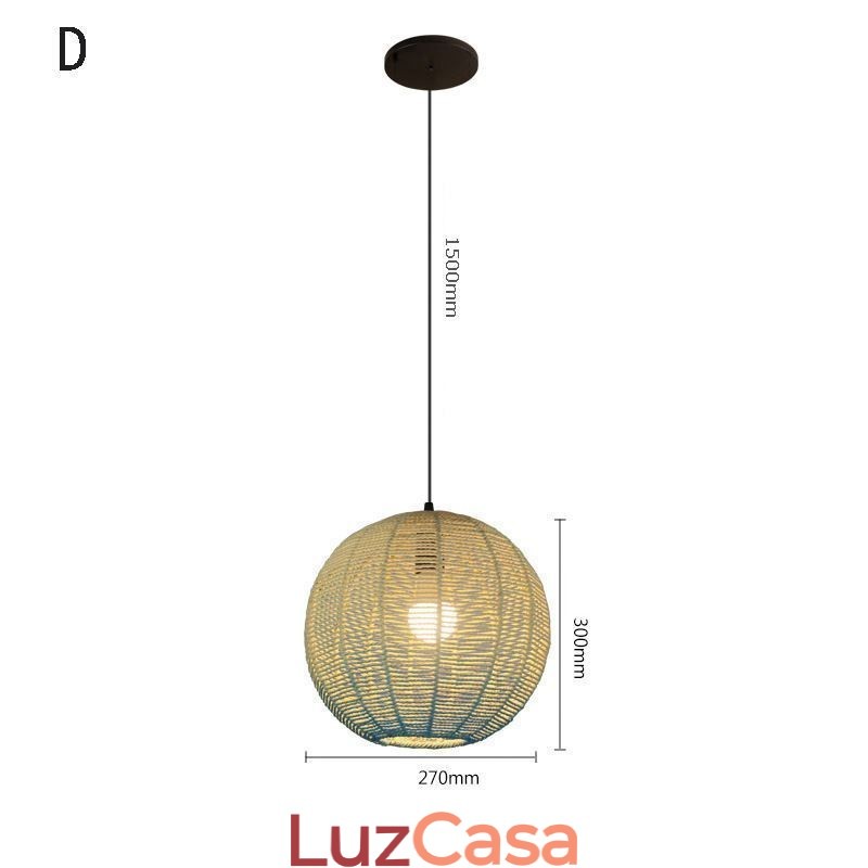 Luminária pendente de corda de papel Country Retro Gradiente Azul Luminária de teto