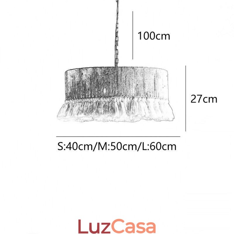 Luminária pendente retrô estilo boêmio com borla de corda de cânhamo