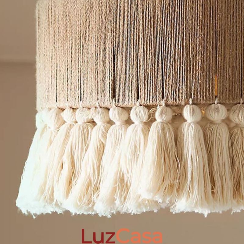 Luminária pendente retrô estilo boêmio com borla de corda de cânhamo