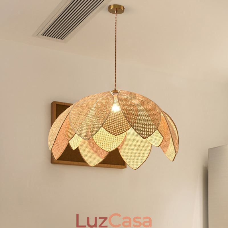 Luminária pendente de lótus de vime Café Retro Luminária de teto de arte em vime