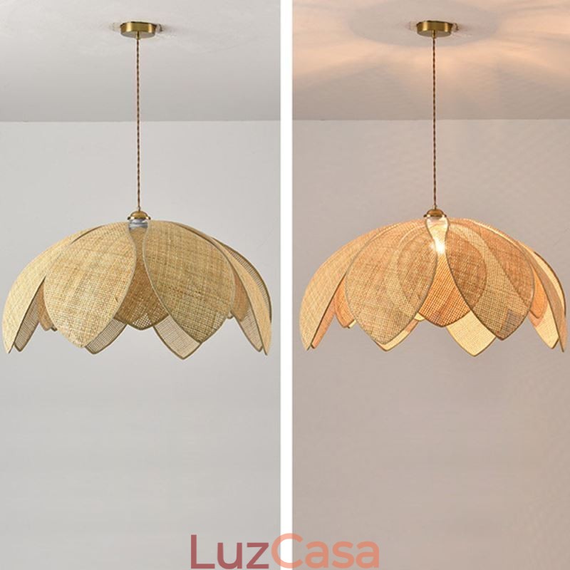 Luminária pendente de lótus de vime Café Retro Luminária de teto de arte em vime