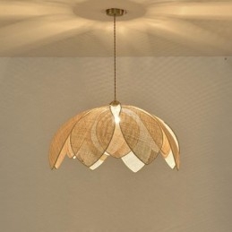 Luminária pendente de lótus de vime Café Retro Luminária de teto de arte em vime