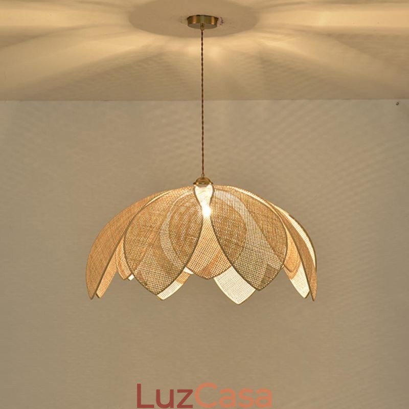 Luminária pendente de lótus de vime Café Retro Luminária de teto de arte em vime