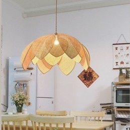 Luminária pendente de lótus de vime Café Retro Luminária de teto de arte em vime