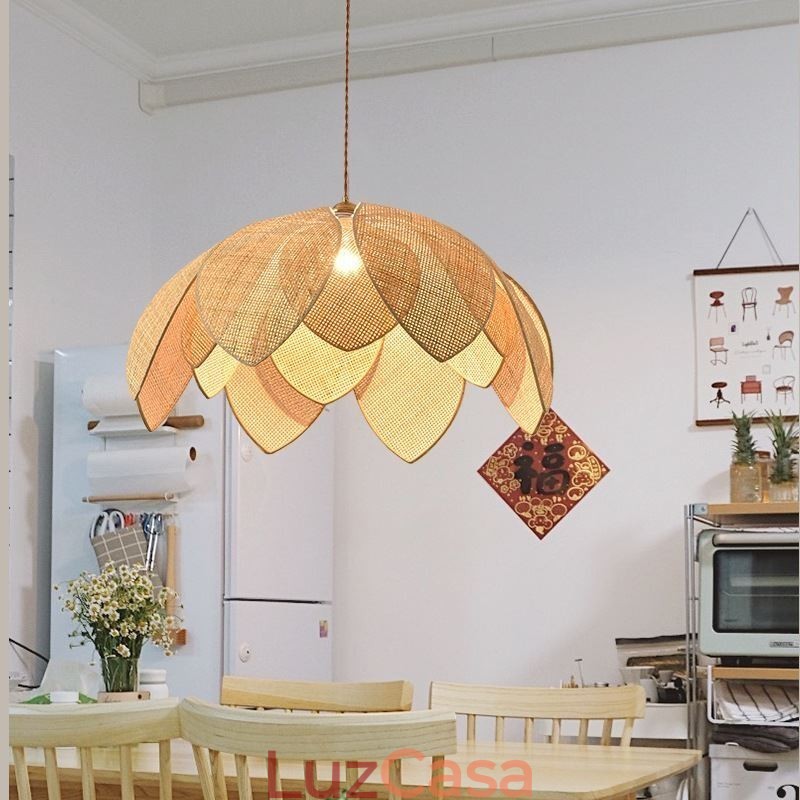 Luminária pendente de lótus de vime Café Retro Luminária de teto de arte em vime