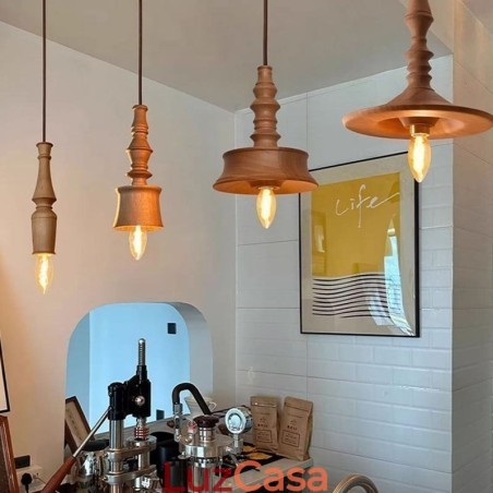 Pendente de madeira de borracha Ins Vintage Hanging Light Pendente de madeira de borracha Ins Vintage Hanging Light