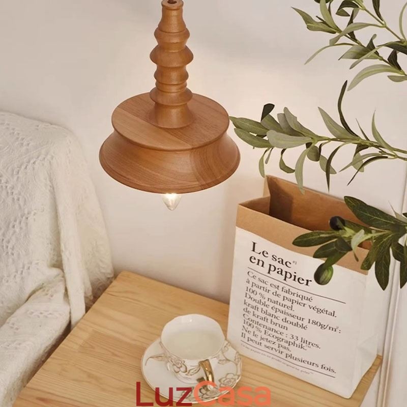 Pendente de madeira de borracha Ins Vintage Hanging Light