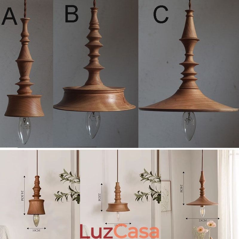 Pendente de madeira de borracha Ins Vintage Hanging Light