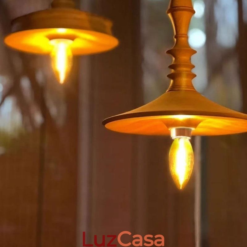 Pendente de madeira de borracha Ins Vintage Hanging Light