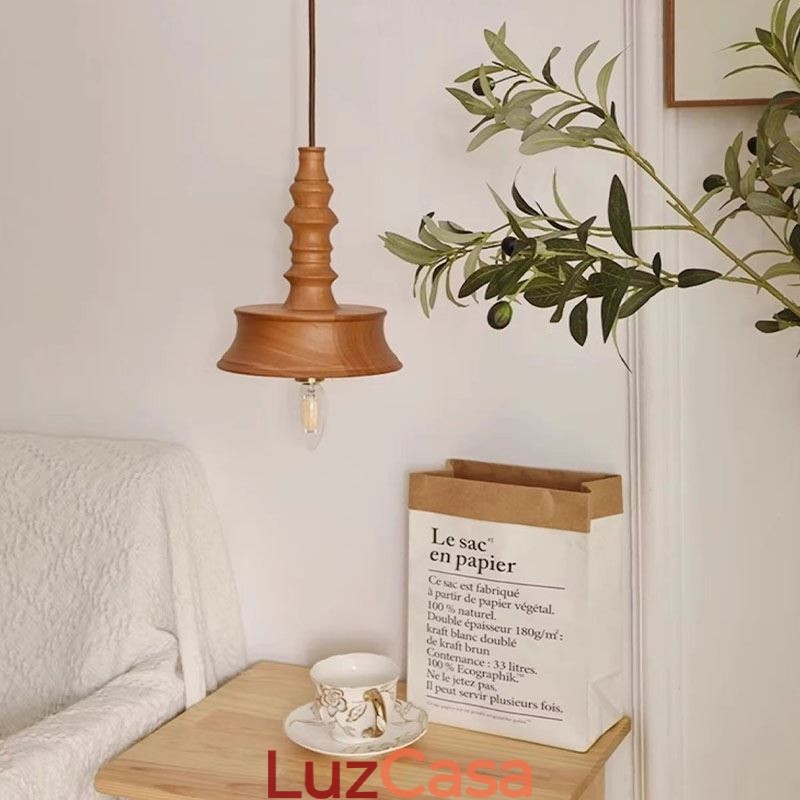 Pendente de madeira de borracha Ins Vintage Hanging Light