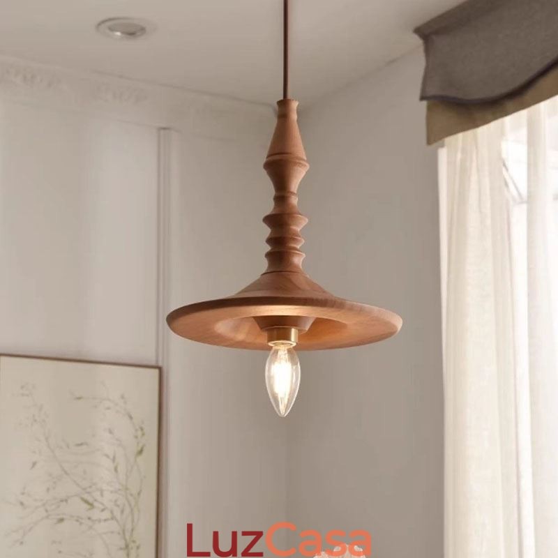 Pendente de madeira de borracha Ins Vintage Hanging Light