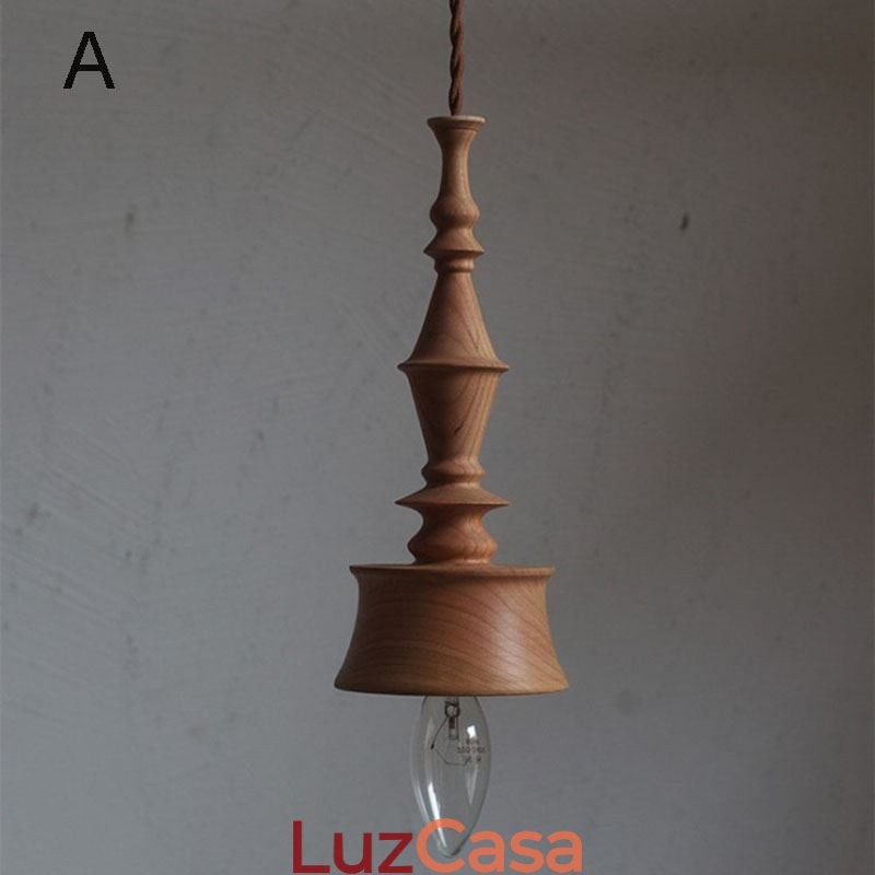 Pendente de madeira de borracha Ins Vintage Hanging Light