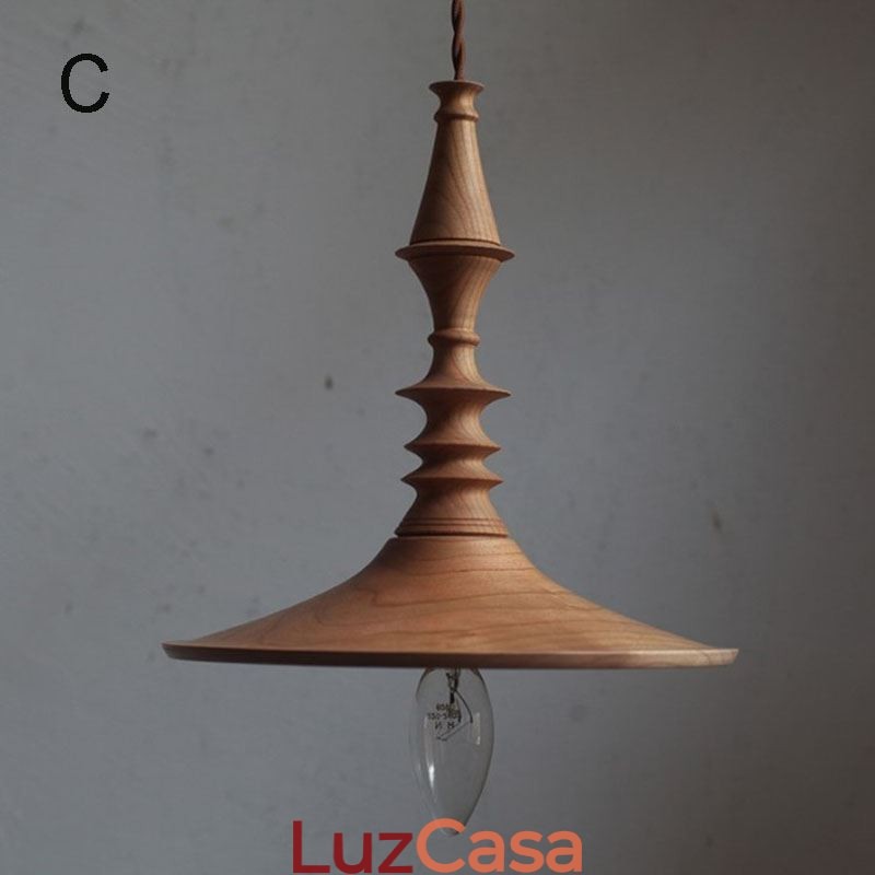 Pendente de madeira de borracha Ins Vintage Hanging Light