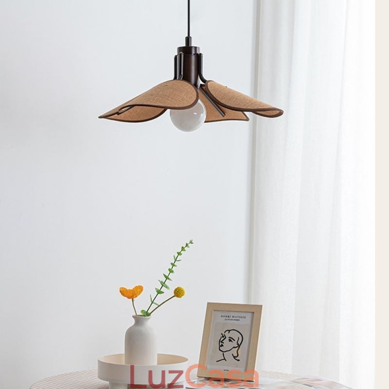 Luminária pendente nórdica estilo wabi sabi abajur de tecido luz de teto decorativa