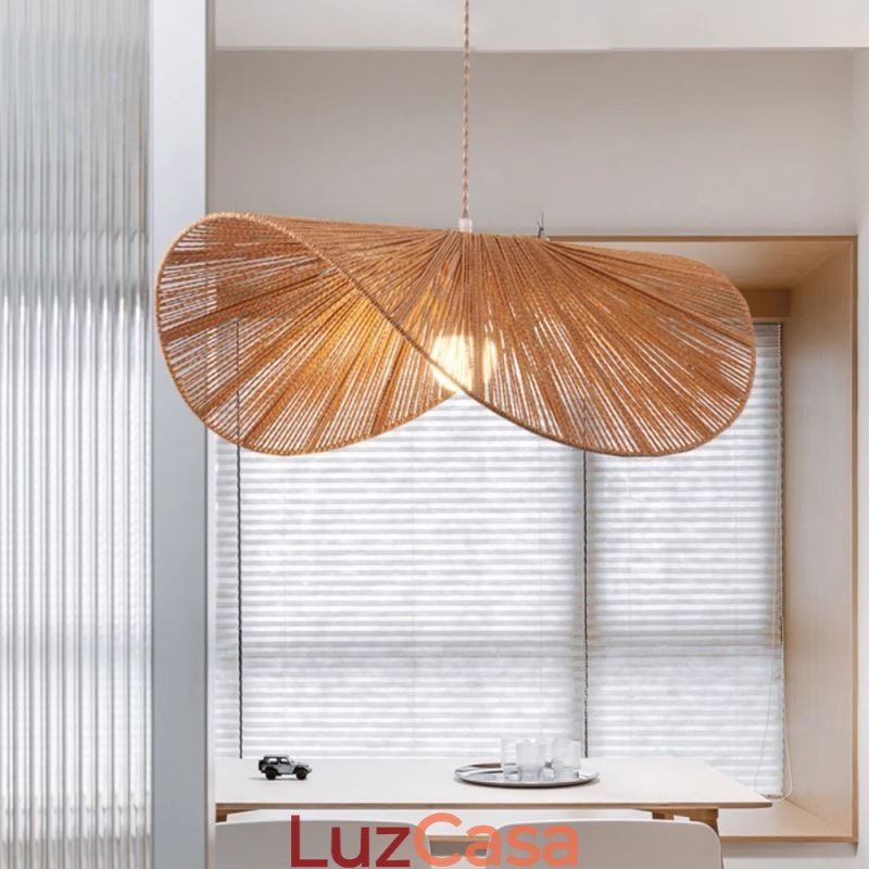 Retro Pendant Light Criativo Wabi Sabi Chapéu de Palha Corda de Cânhamo Luz de Teto