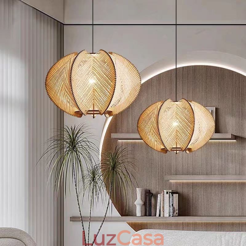 Luminária pendente nórdica estilo retrô Wabi Sabi feita à mão em madeira maciça