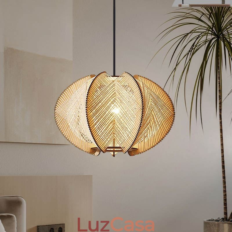 Luminária pendente nórdica estilo retrô Wabi Sabi feita à mão em madeira maciça