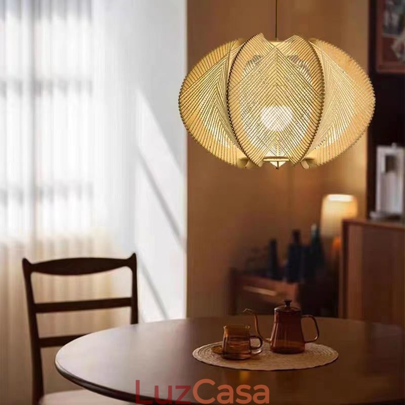 Luminária pendente nórdica estilo retrô Wabi Sabi feita à mão em madeira maciça