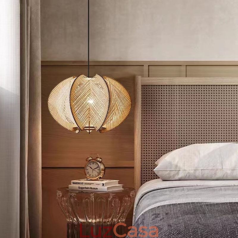 Luminária pendente nórdica estilo retrô Wabi Sabi feita à mão em madeira maciça