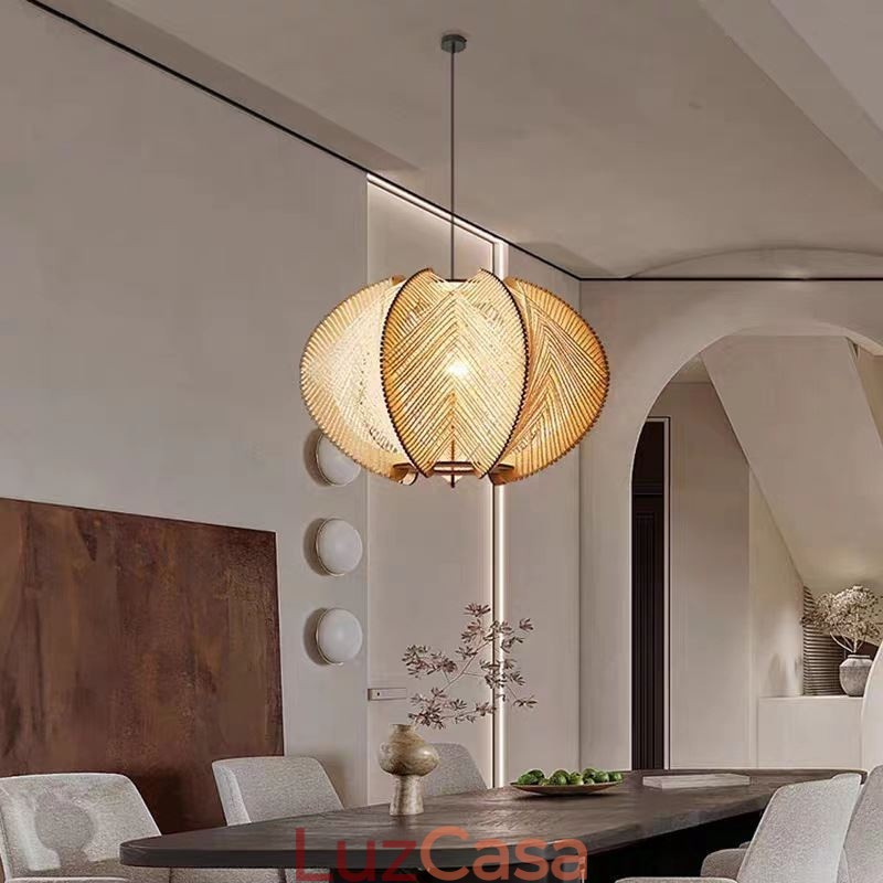 Luminária pendente nórdica estilo retrô Wabi Sabi feita à mão em madeira maciça