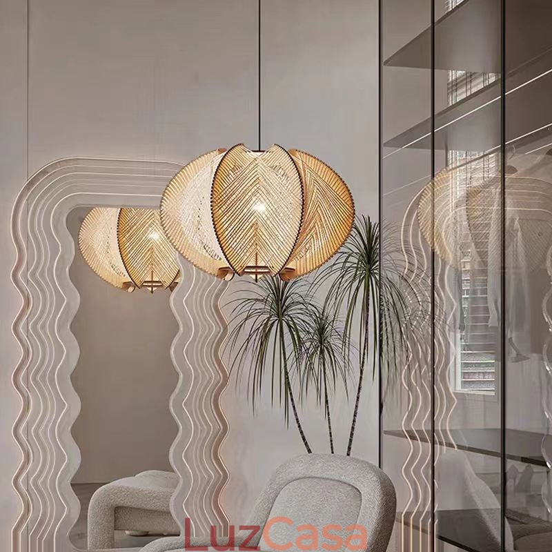 Luminária pendente nórdica estilo retrô Wabi Sabi feita à mão em madeira maciça