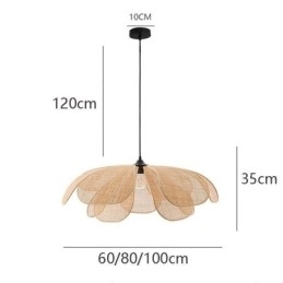 Luminária pendente de pétala de vime estilo wabi sabi, luminária de teto de vime trançada à mão