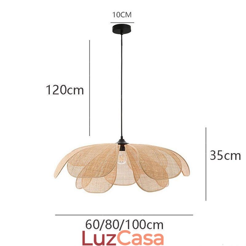 Luminária pendente de pétala de vime estilo wabi sabi, luminária de teto de vime trançada à mão