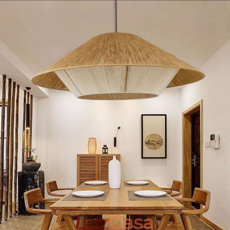 Luminária pendente de corda de cânhamo, luminária de teto tecida à mão