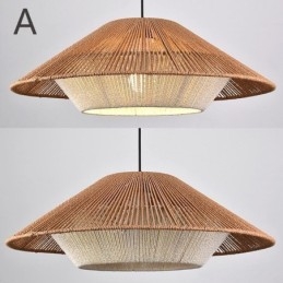 Luminária pendente de corda de cânhamo, luminária de teto tecida à mão