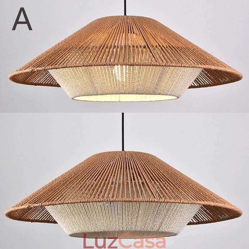 Luminária pendente de corda de cânhamo, luminária de teto tecida à mão