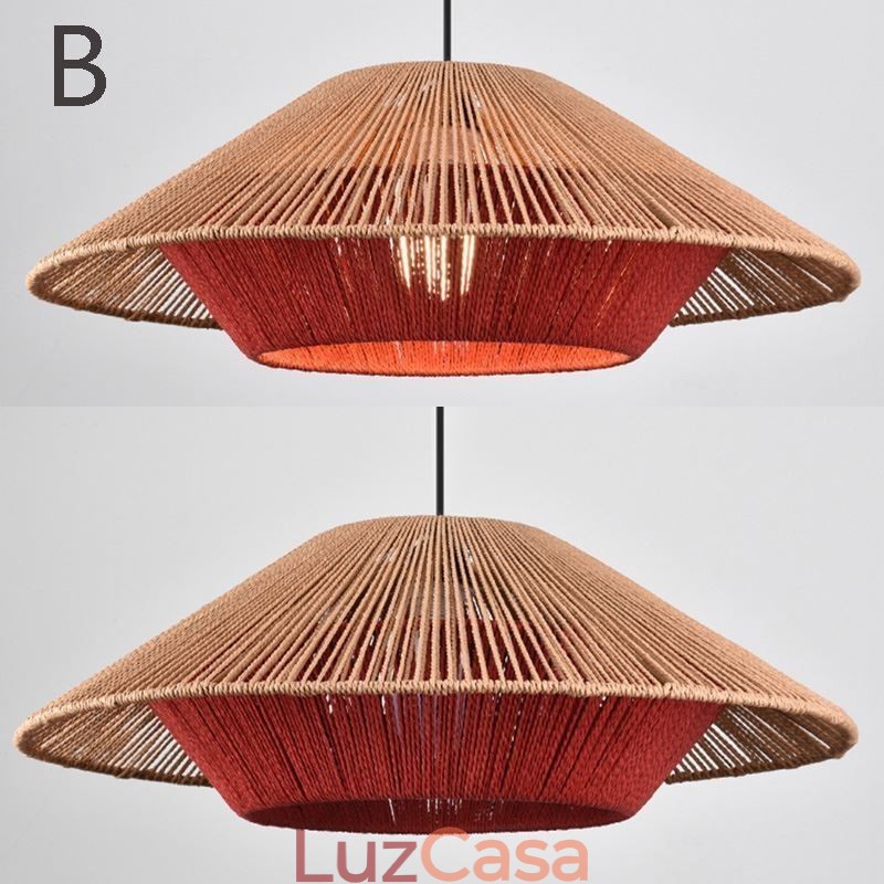 Luminária pendente de corda de cânhamo, luminária de teto tecida à mão