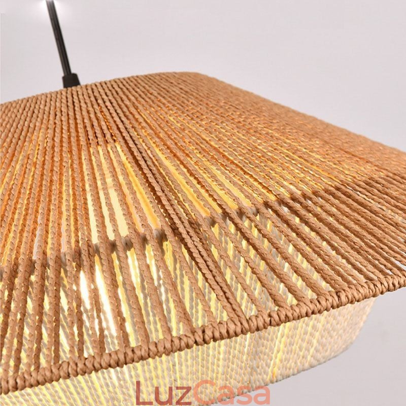 Luminária pendente de corda de cânhamo, luminária de teto tecida à mão