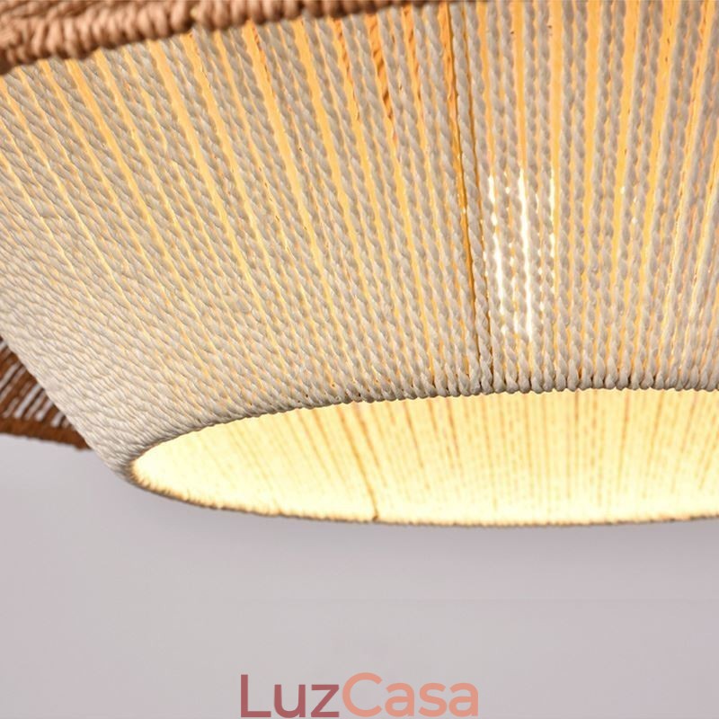 Luminária pendente de corda de cânhamo, luminária de teto tecida à mão