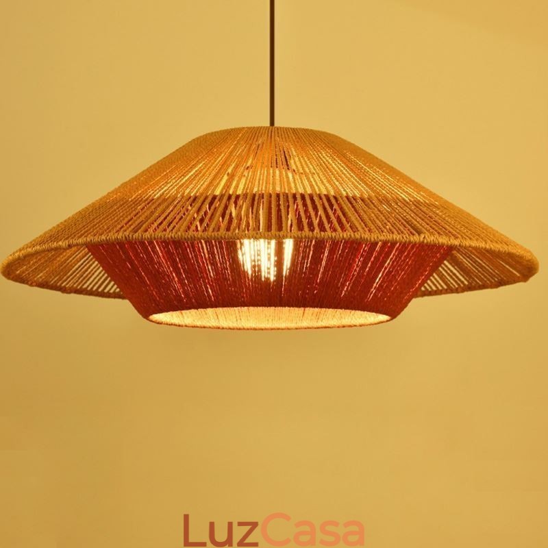 Luminária pendente de corda de cânhamo, luminária de teto tecida à mão
