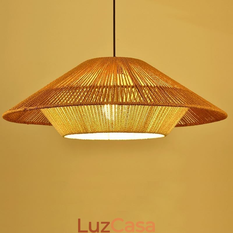 Luminária pendente de corda de cânhamo, luminária de teto tecida à mão