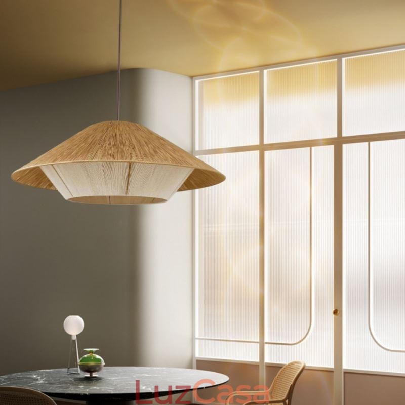 Luminária pendente de corda de cânhamo, luminária de teto tecida à mão