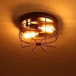 Luminária de teto industrial de gaiola de metal rústica embutida