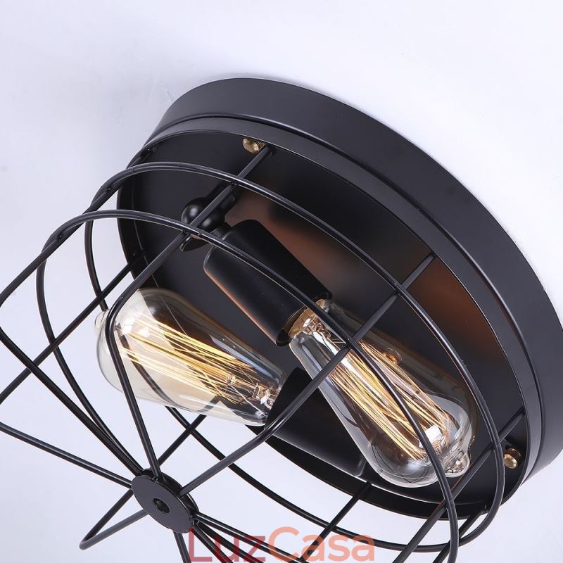 Luminária de teto industrial de gaiola de metal rústica embutida