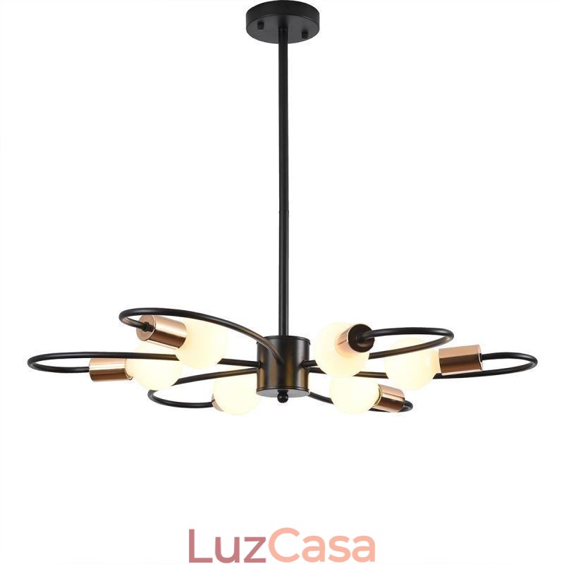 Lustre Rústico 6 Luzes Pétalas Clássicas Luz Pendente de Teto