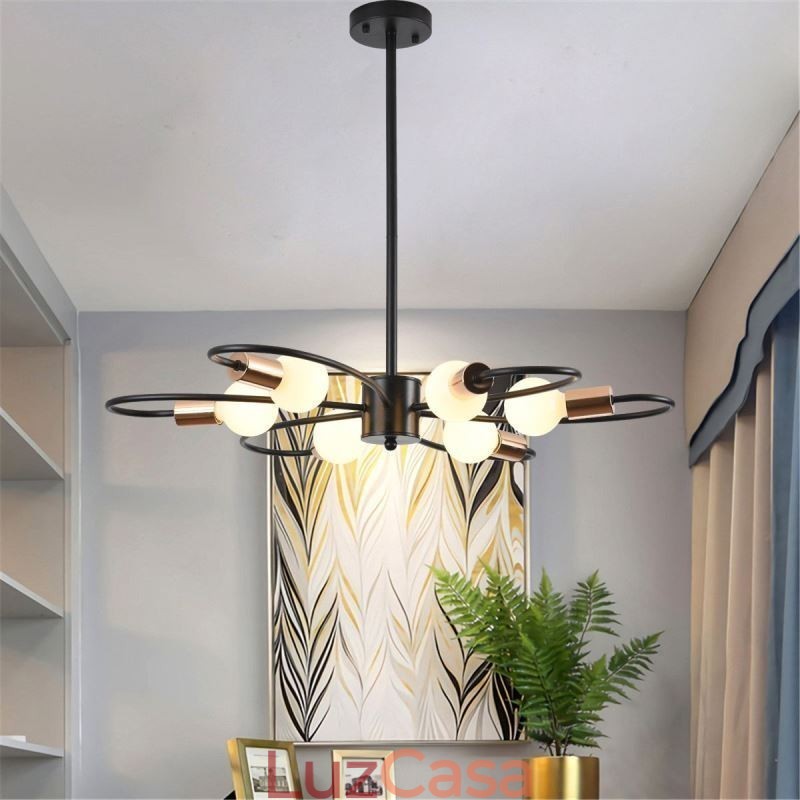 Lustre Rústico 6 Luzes Pétalas Clássicas Luz Pendente de Teto