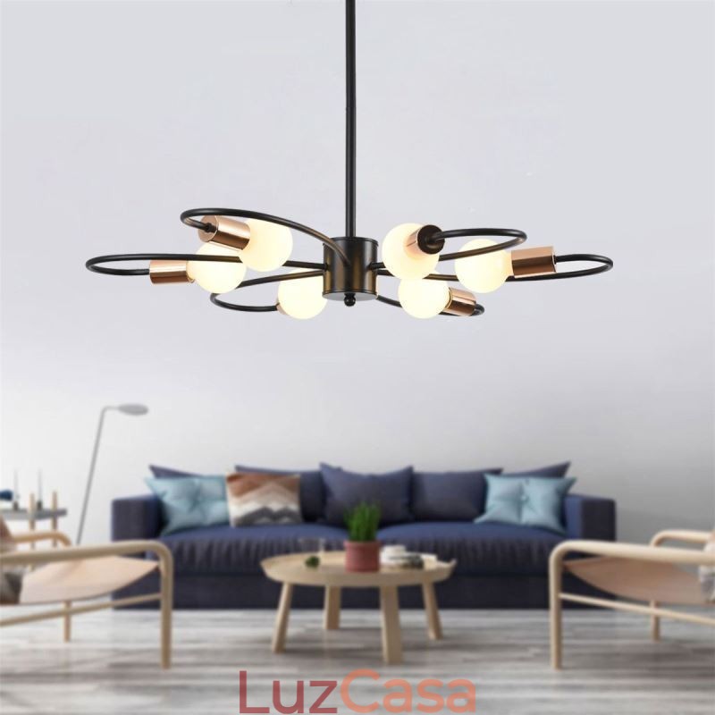 Lustre Rústico 6 Luzes Pétalas Clássicas Luz Pendente de Teto